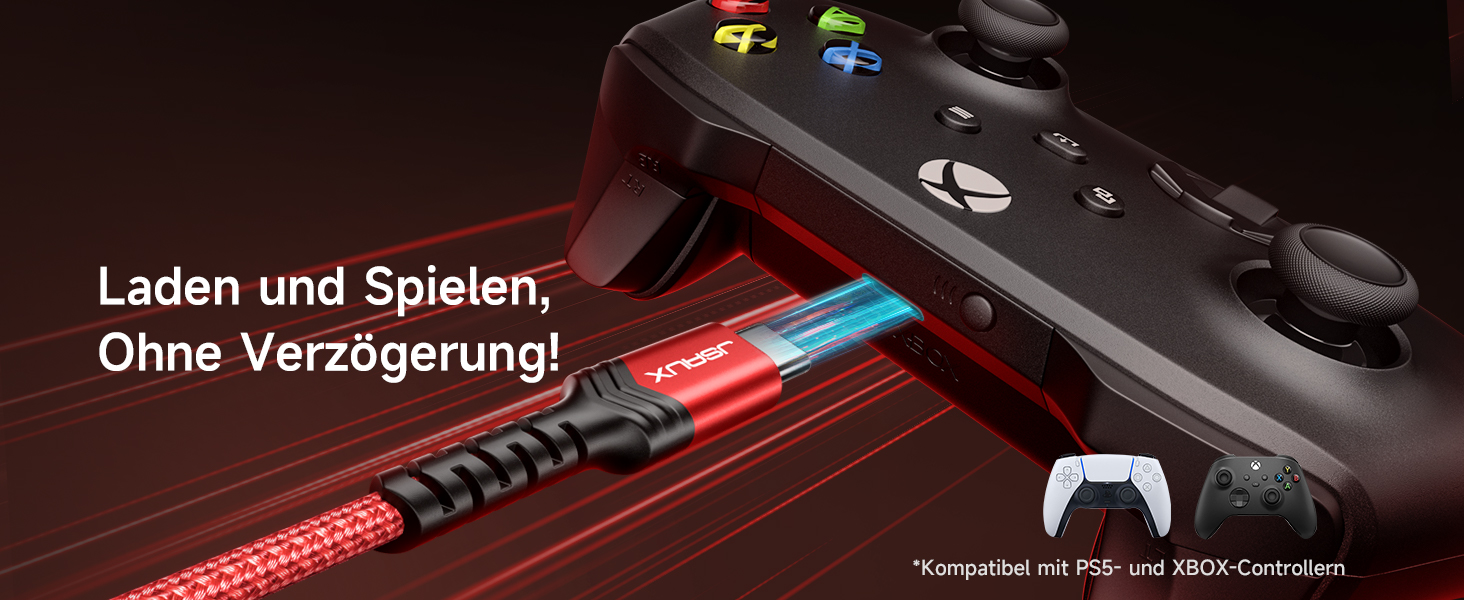 Кабель USB-C JSAUX 3.1A (2 шт. по 2м), 2 шт., червоний, для Samsung Galaxy, iPhone, PS5, CarPlay, нейлон, швидка зарядка