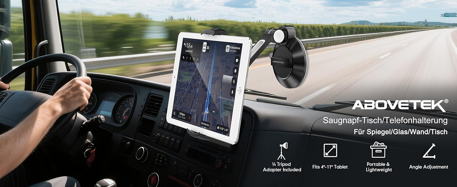 Підставка для планшету та смартфона AboveTEK з присоском – регульована 360° для iPad/смартфонів (4–11 дюймів), авто/стіна/офіс (чорний)