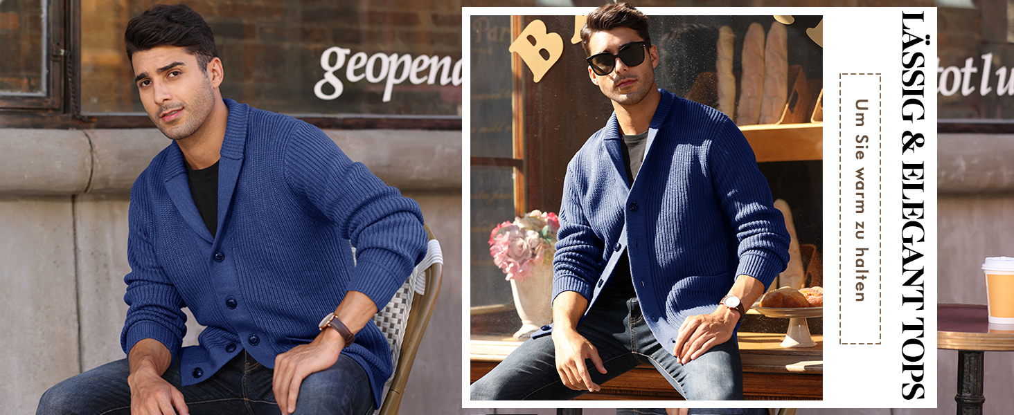 Чоловічий кардиган Runcati з грубого в'язання, великий розмір XL, з коміром-шарфом, на ґудзиках, стильний, чорний