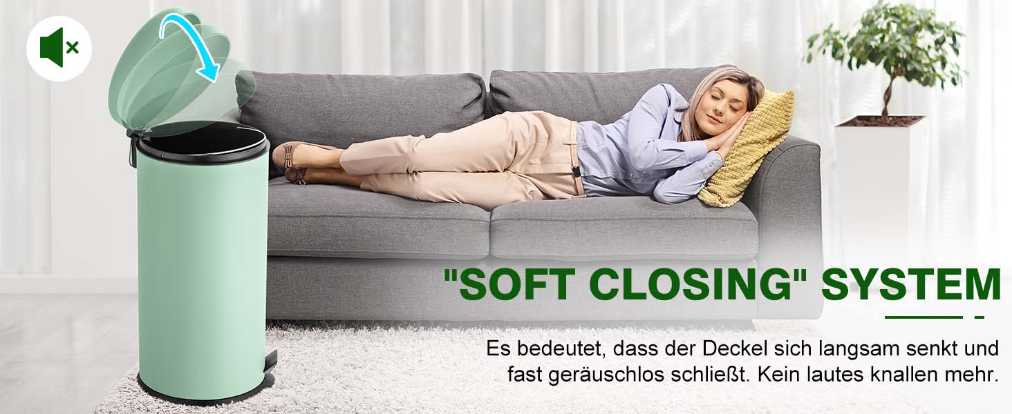 Сміттєве відро Ribelli 30 л з нержавіючої сталі, з педальним механізмом, з внутрішнім відром, м'яке закриття, сортування сміття, кругле (м'ятний)