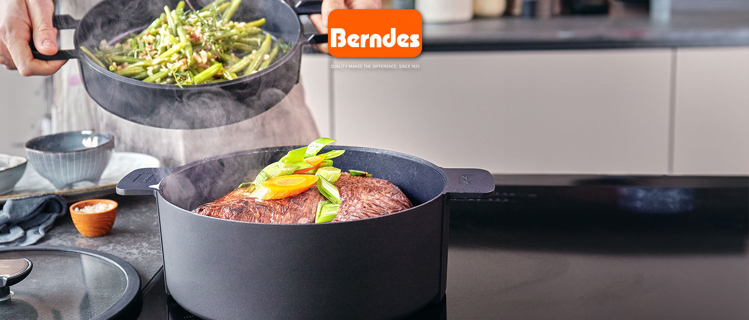 Сковорода-гриль Berndes Classics Bonanza 28 см, алюмінієва, тришарове антипригарне покриття, дерев'яна ручка, сіра