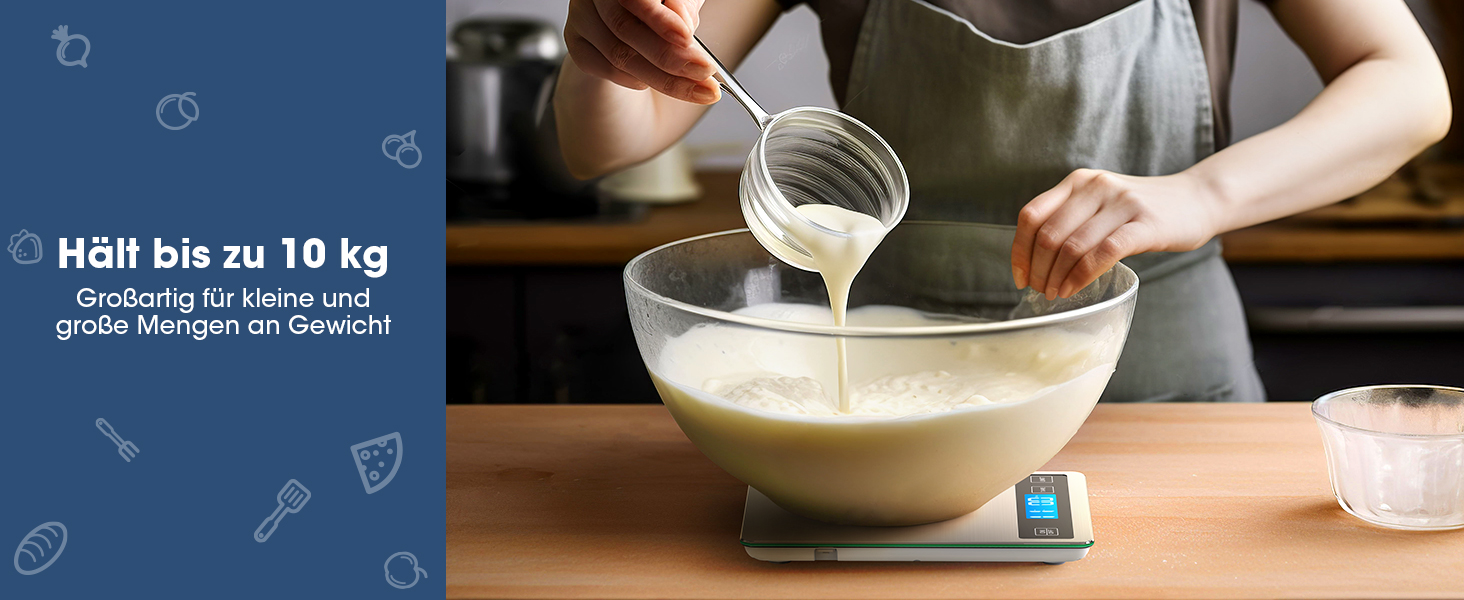 Кухонні ваги NBPOWER Digital 10 кг, електронні ваги з нержавіючої сталі, точність 1 г, сірий/сріблястий колір