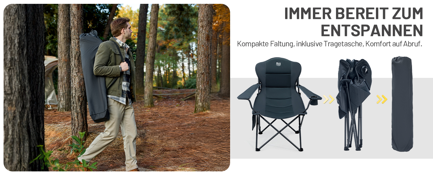 Кемпінговий стілець Timber Ridge складаний, до 180 кг, з регурованою спинкою (3 положення), підлокотниками, тримачем для напоїв та бічною кишенею, ширина сидіння 62 см