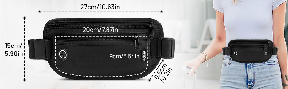Водонепроникна поясна сумка з RFID захистом та антикрадійним замком для подорожей та спорту (Чорний)
