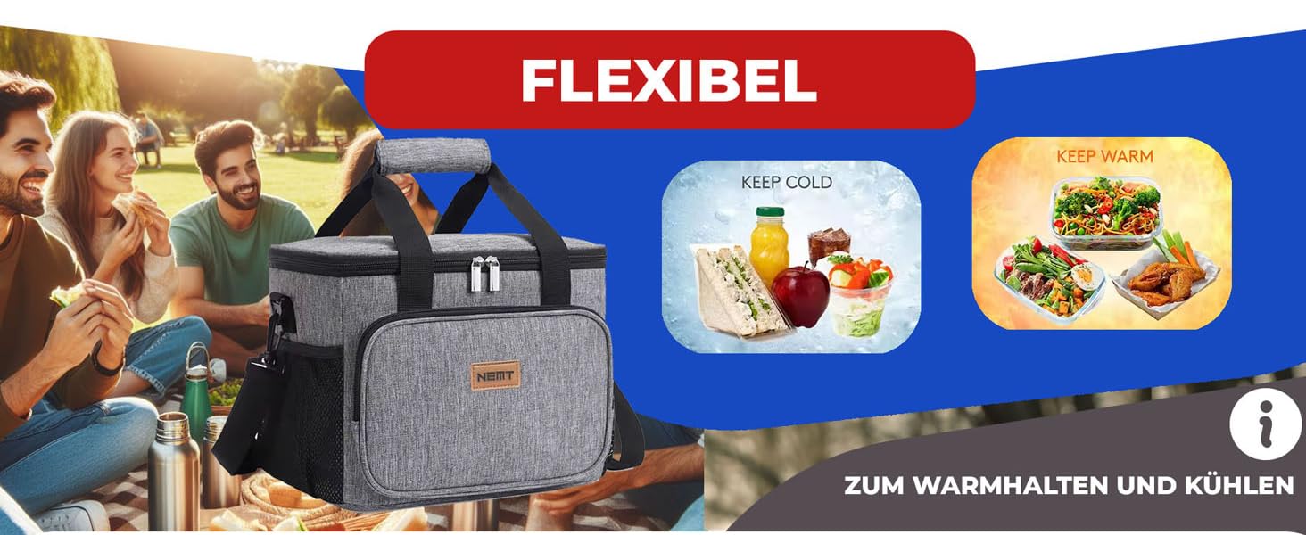 Сумка-холодильник NEMT 15L (сіра) з 2 акумуляторами холоду - для пікніків, обідів, подорожей та покупок