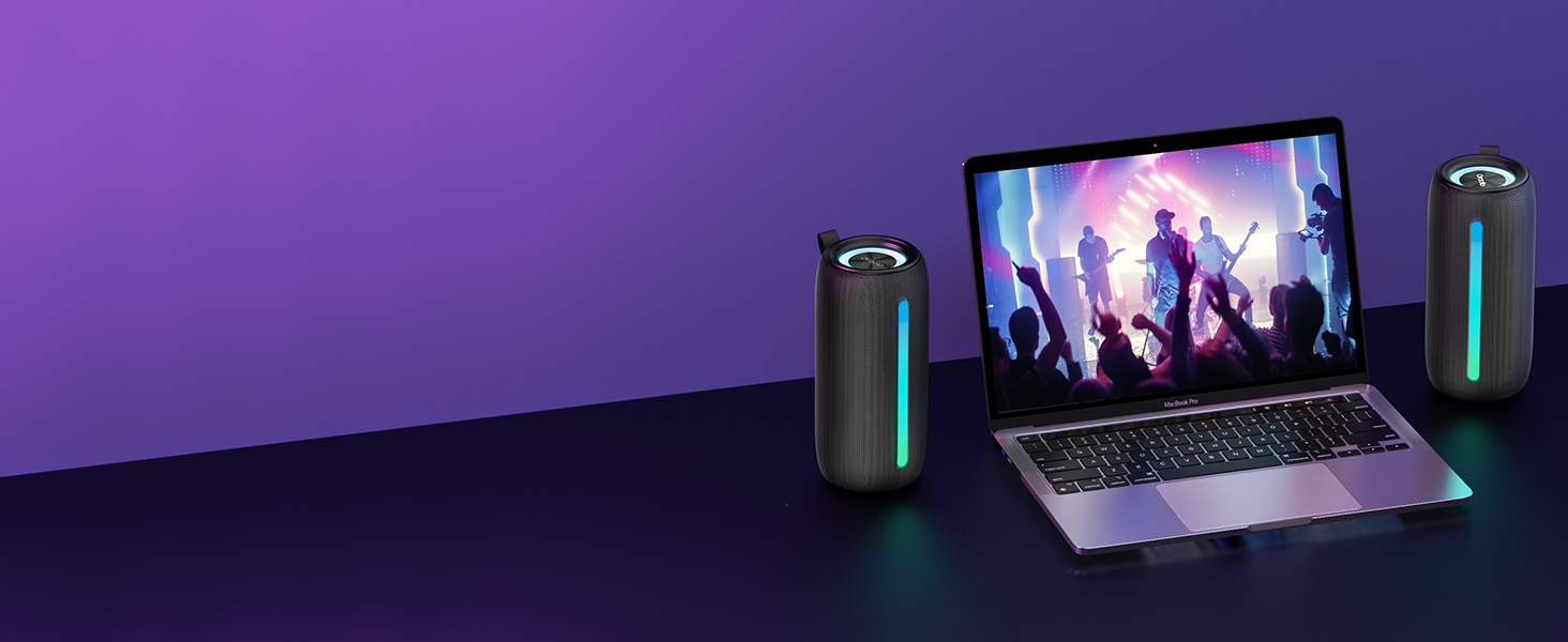 Портативна Bluetooth колонка Oraolo з RGB підсвіткою, водонепроникна IPX6, 10 год. роботи, для дому, велосипеда, вечірок - Чорна