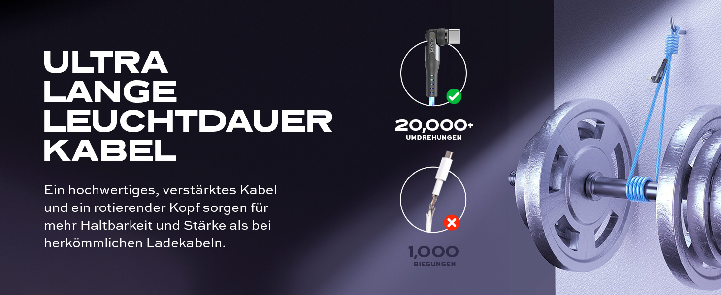 LED кабель Statik GloBright 360 Pro 2. Gen з підсвічуванням, USB-C, кут повороту 90°, 180°, 360°, 1 м, iProdukt