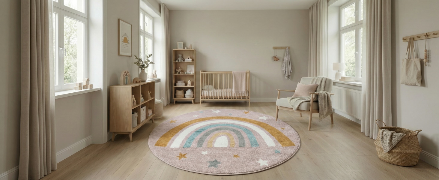 Дитячий килим Kinderteppich DOTS бежево-рожевий 80x150 см, Öko-Tex, для дівчаток, в дитячу кімнату