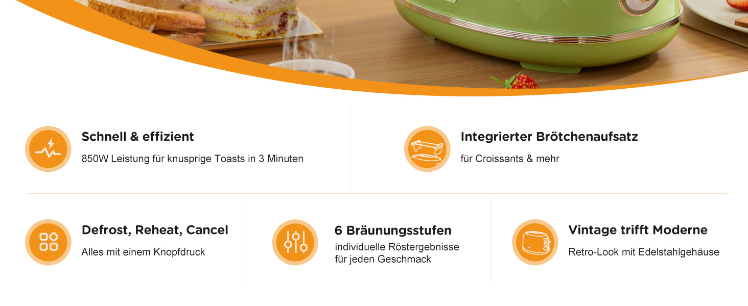 Ретро тостер на 2 шматочки з нержавіючої сталі, з підставою для бутербродів, 6 рівнів підсмажування, функція підігріву та розморожування, автоматичне відключення, ідеальний для тостів та бутербродів, TS-R008 (зелений)