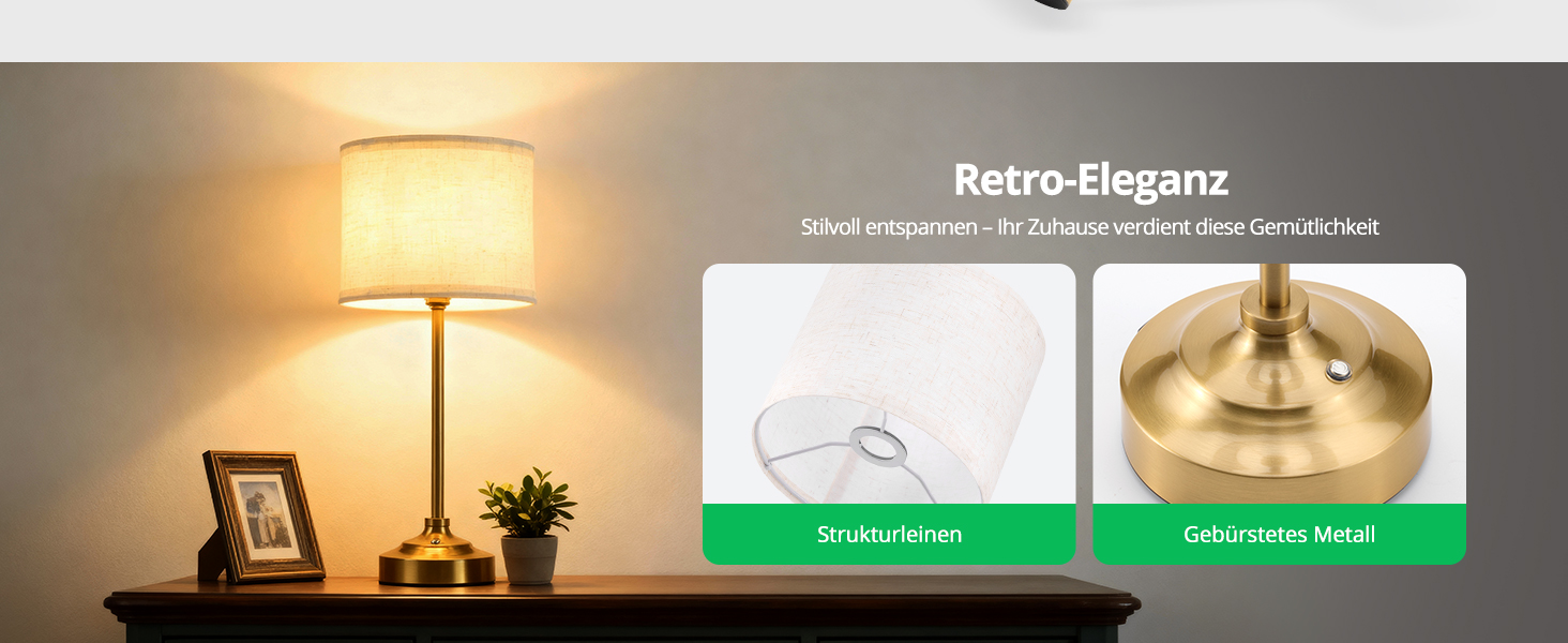 Настільна лампа Bojim 2 шт. Retro LED з USB зарядкою, сенсорне управління, регулювання яскравості, тканинний абажур, металевий корпус. Підходить для спальні, вітальні, нічного столика.