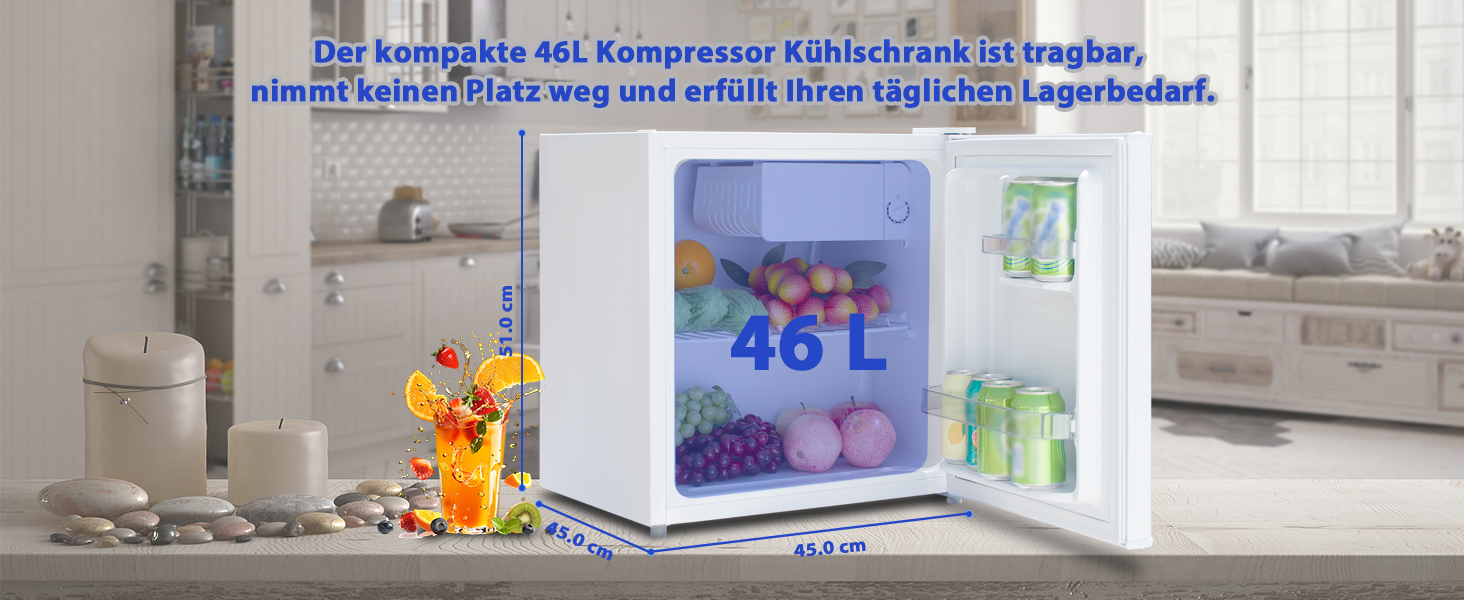 Міні холодильник 45L, білий, без морозильної камери, тихий, для кухні, офісу, спальні, невеликих квартир, готелів, 0-10°C