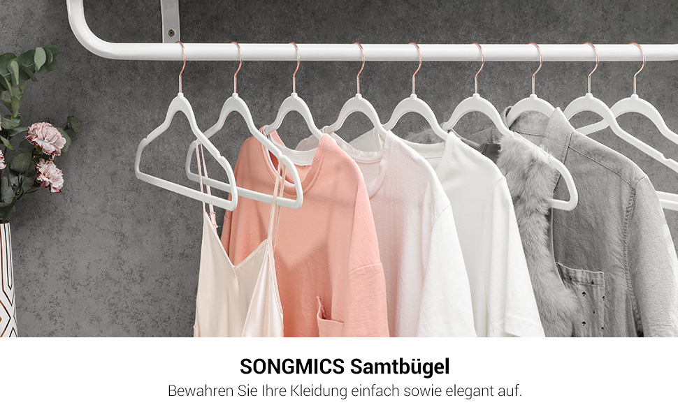 Плечики SONGMICS для одягу, 20 шт., для сорочок, жакети, костюмів, 41.5 см, обертовий гачок, білий, рожеве золото