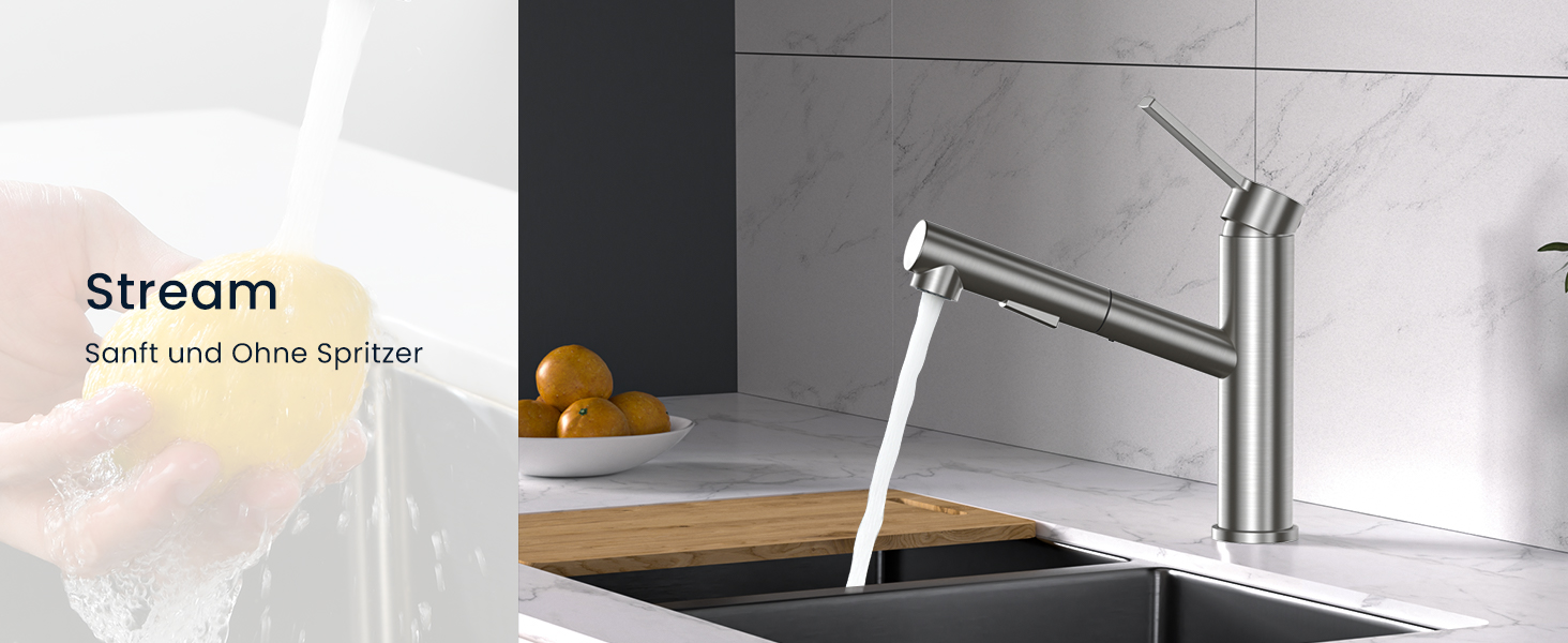 Однолеверний змішувач для кухні Dayone з висувною лійкою, нержавіюча сталь, 3 режими, 360° обертання, для кухонних мийок (15 см), матовий, преміум якість