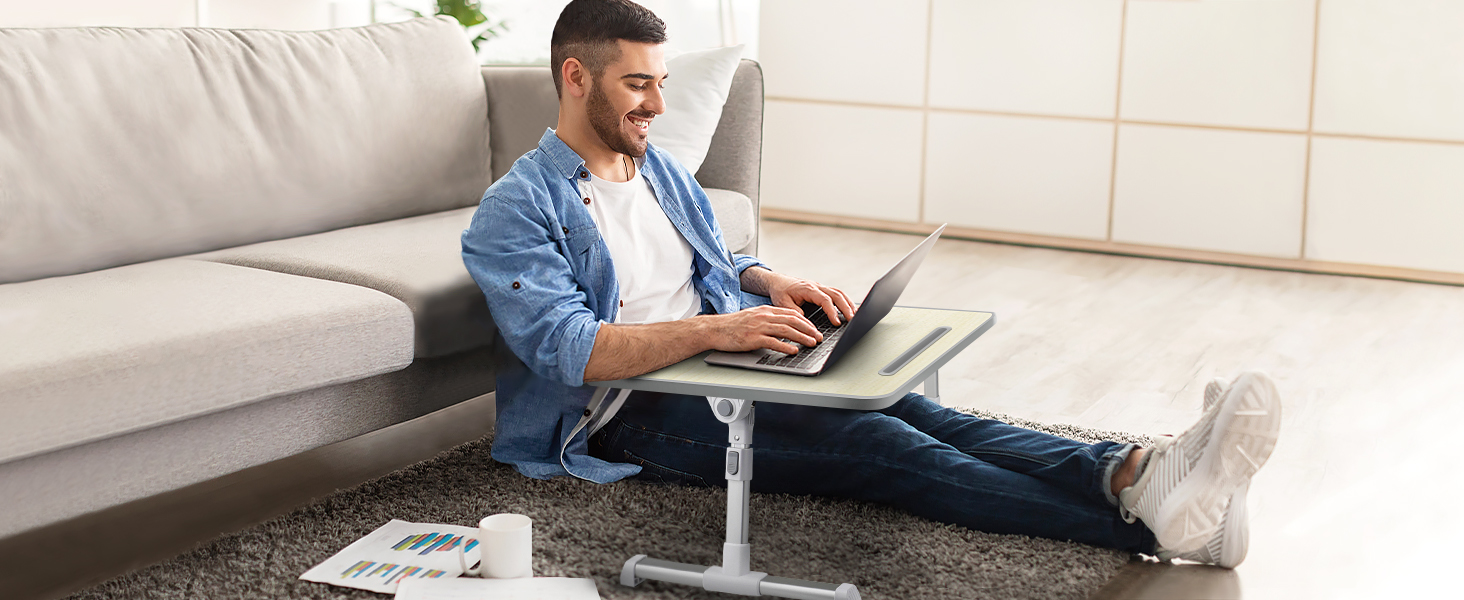 Стіл для ноутбука в ліжко, регульований, з ящиком, 60 x 34 см, бежевий