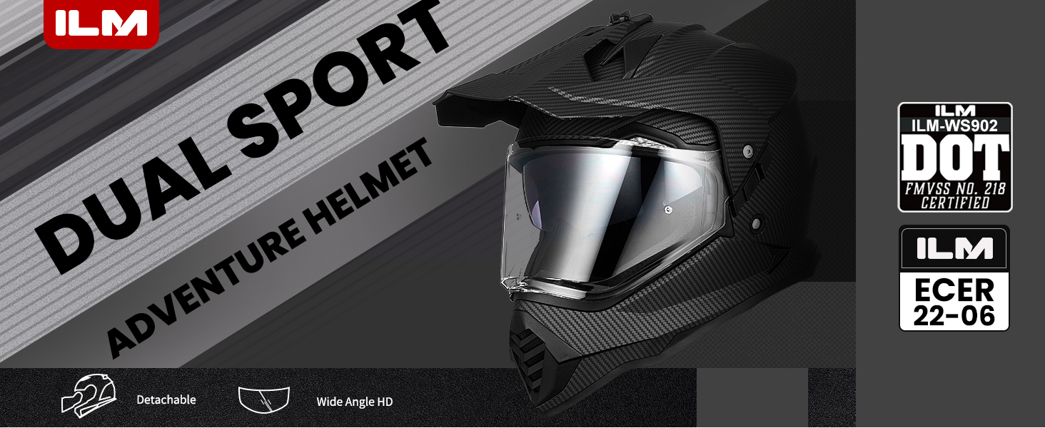 Мотошолом ILM Dual Sport Adventure з сонцезахисним склом, Pinlock, для кросу, квадроциклів, сертифікат ECE, модель WS902, розмір L, матовий чорний