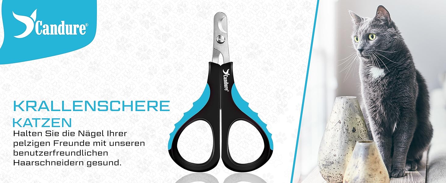 Професійні ножиці для обрізання кігтів собак та котів Candure з пилочкою, нержавіюча сталь, безпечний захист, 15 см, блакитний (XS)