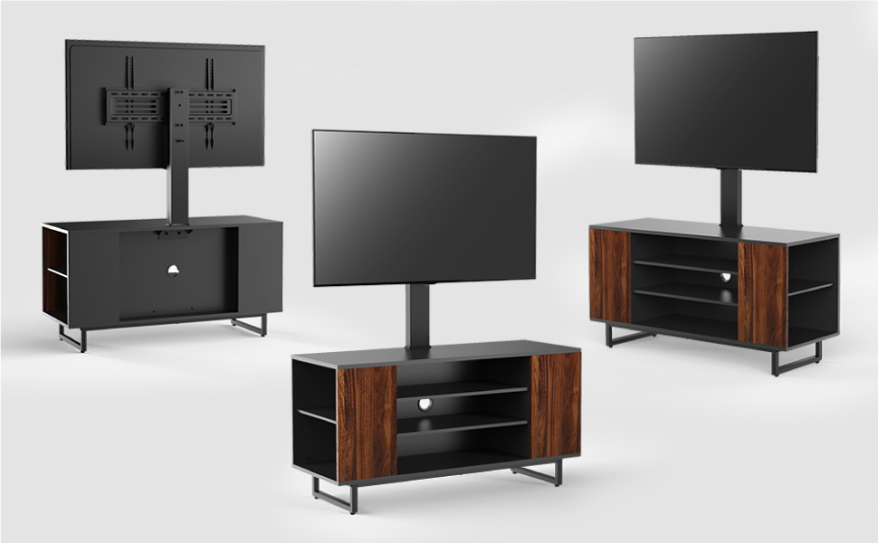 FITUEYES TV Stand with Mount - Wood TV Console for TVs 32-70 inch, Adjustable Height, Swivel ±25°, Up to 40kg, Max.VESA 600x400