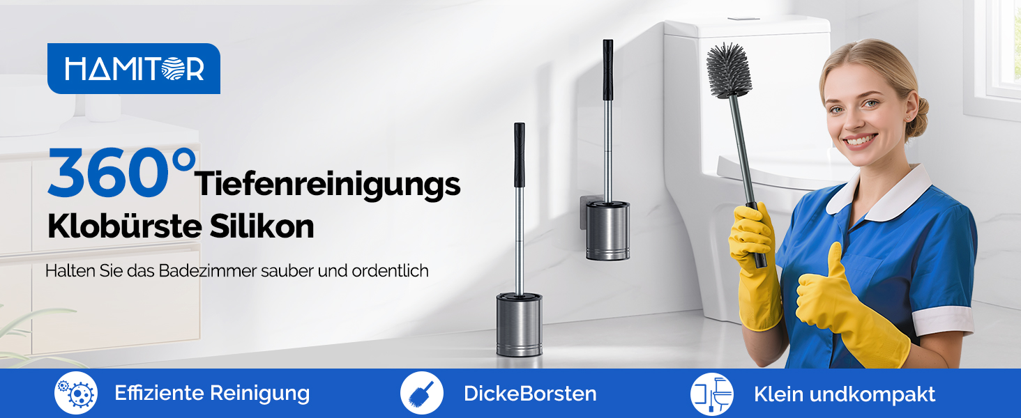 Набір для туалету Hamitor: щітка для унітазу з силікону та нержавіючої сталі, настінний монтаж без свердління, швидковисихаючий тримач, сріблястий