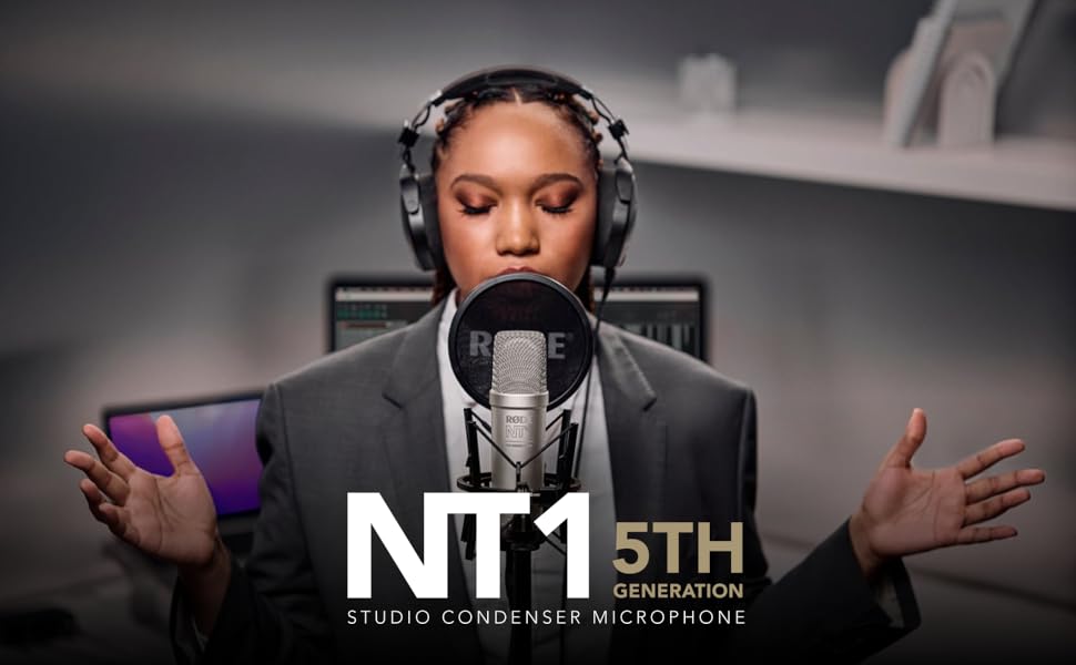 RØDE NT1 5th Gen: Конденсаторний мікрофон з XLR/USB, поп-фільтр та пауза для запису вокалу, музики та подкастів (чорний/сріблястий)