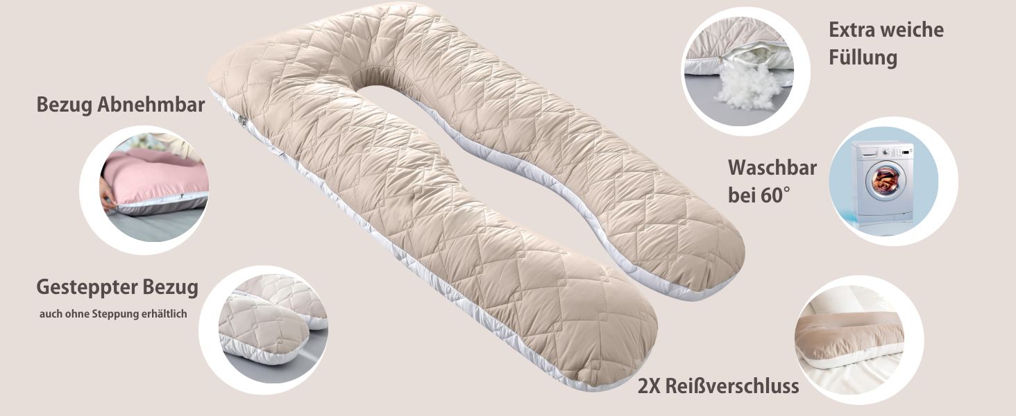 Подушка для вагітних sei Design XXL – ортопедична подушка для сну на боці, з наволочкою, підтримка для стегон, спини, живота та колін, комфортне положення для вагітних, подушка для годування та сну