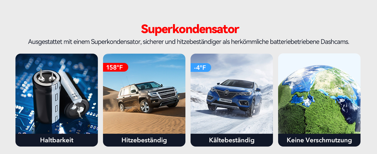 Відеореєстратор REDTIGER F9: 4K/1080P, WiFi, GPS, 32GB карта, запис по колу, нічне бачення, паркувальний режим, керування через додаток, підтримка до 256GB