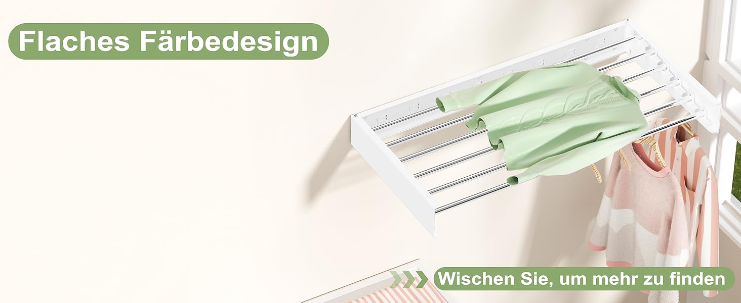 Настінна сушилка для одягу 32' (80 см), Складна, Біла. Для дому, з шаблоном для монтажу