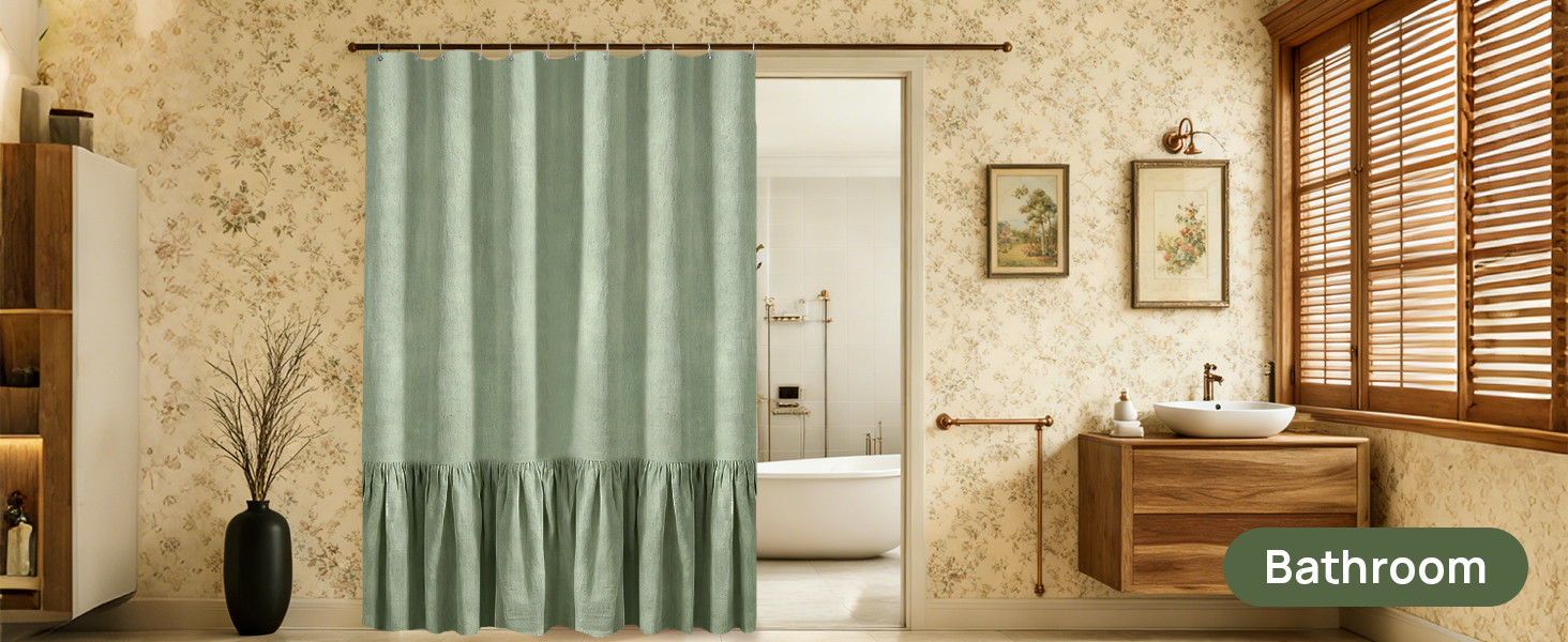 Штора для душу 180x180 см льон, зелена – водонепроникна, з антигрибковим покриттям та утяжеленим краєм, з кільцями (1 шт)