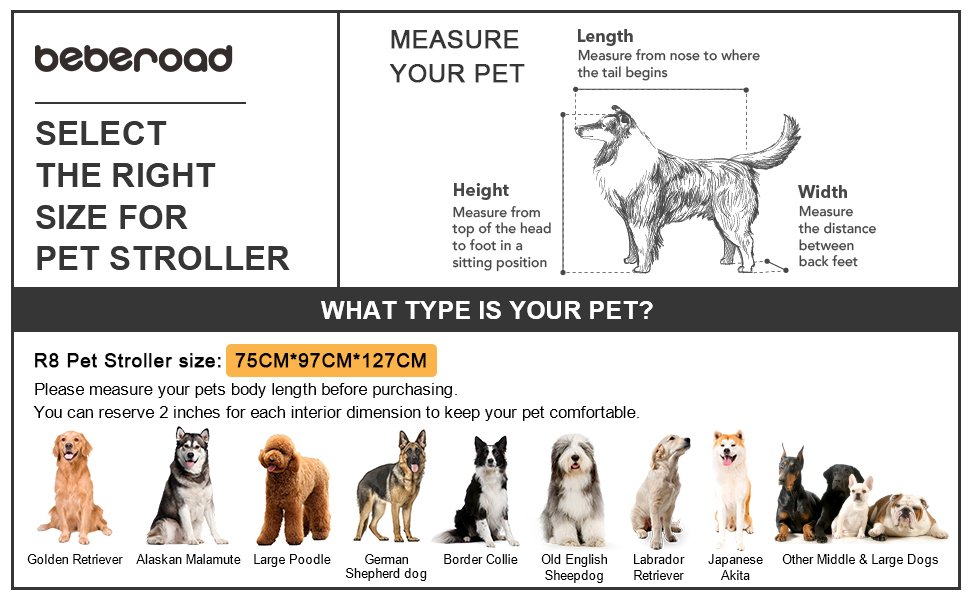 Beberoad 2-в-1 Причіп для собак на велосипед та візок, складаний для тварин до 45 кг, R8 (Чорний)