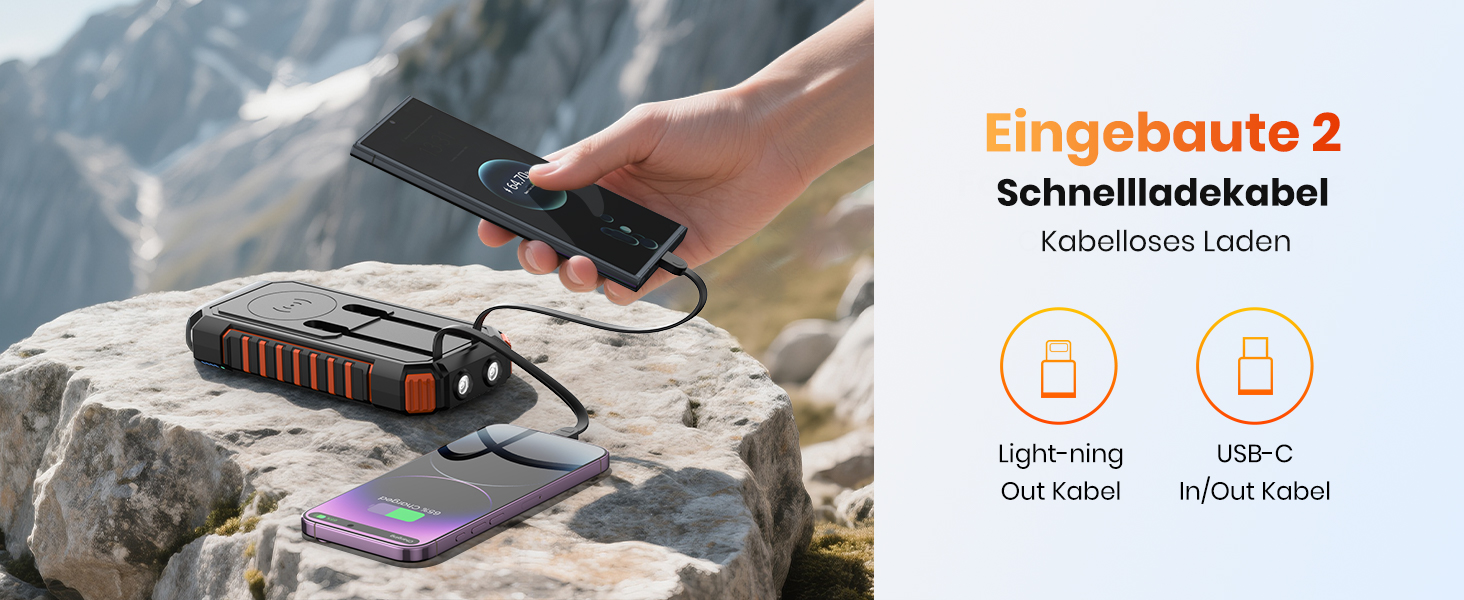 Сонячний Power Bank 27000mAh 15W з LED-ліхтариком та 5 виходами – зарядний пристрій для iPhone/Android (Orange)