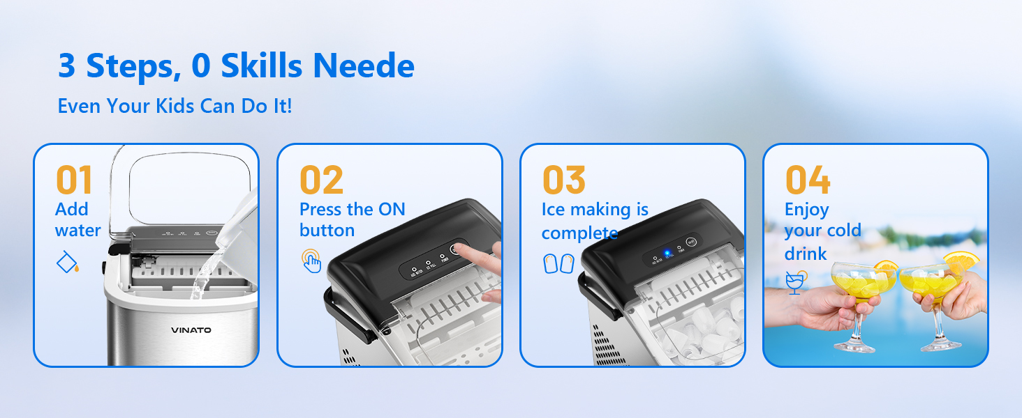 Машина для приготування льоду VINATO, компактна, 9 кубиків за 6-8 хвилин, портативна, продуктивність 12 кг/24 год, тиха робота, з лопаткою та кошиком для кухні, офісу, бару та вечірки, срібна