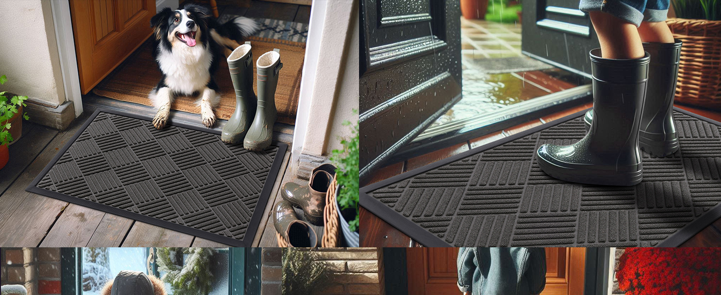 Килимок для дому та вулиці 43 x 75 см, силіконовий, антиковзаючий, пилозахисний, для входу, балкону, тераси - темно-сірий