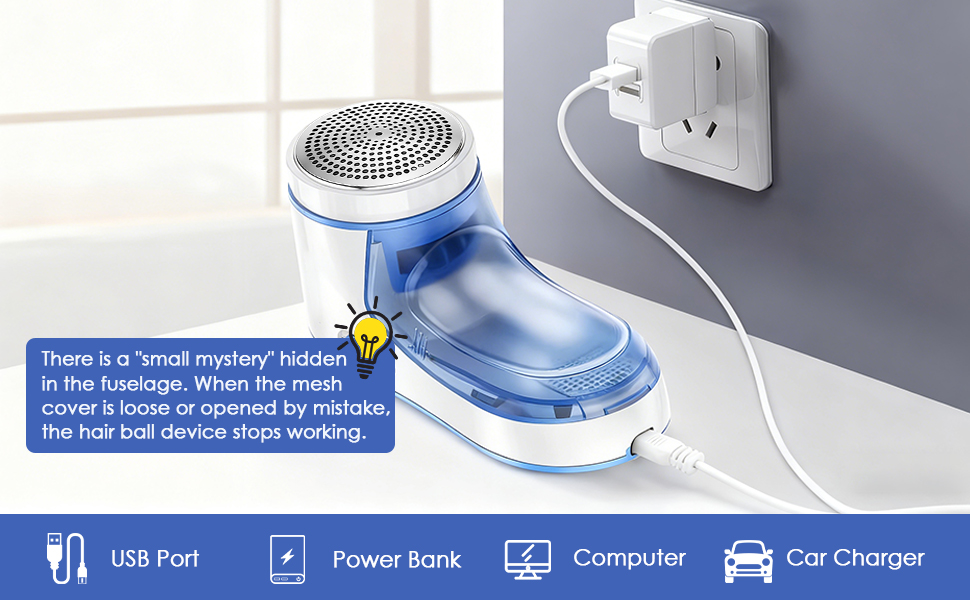 Електричний видальник пуху та ниток, портативний, з USB-кабелем та змінною голкою. Підходить для одягу, меблів, вовни. Компактний, блакитний