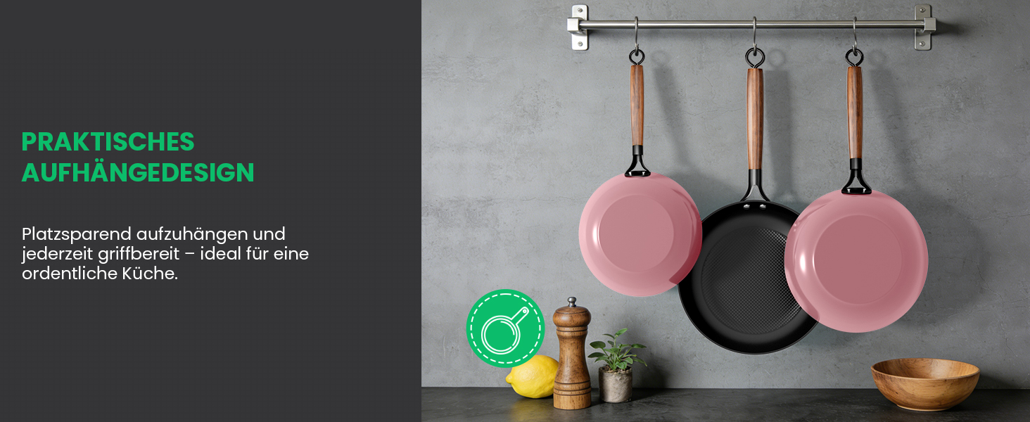 Чавунна сковорода YUTANN для індукції, газу, електроплити (20/24/28 см) рожева - без PFOA, з антипригарним покриттям