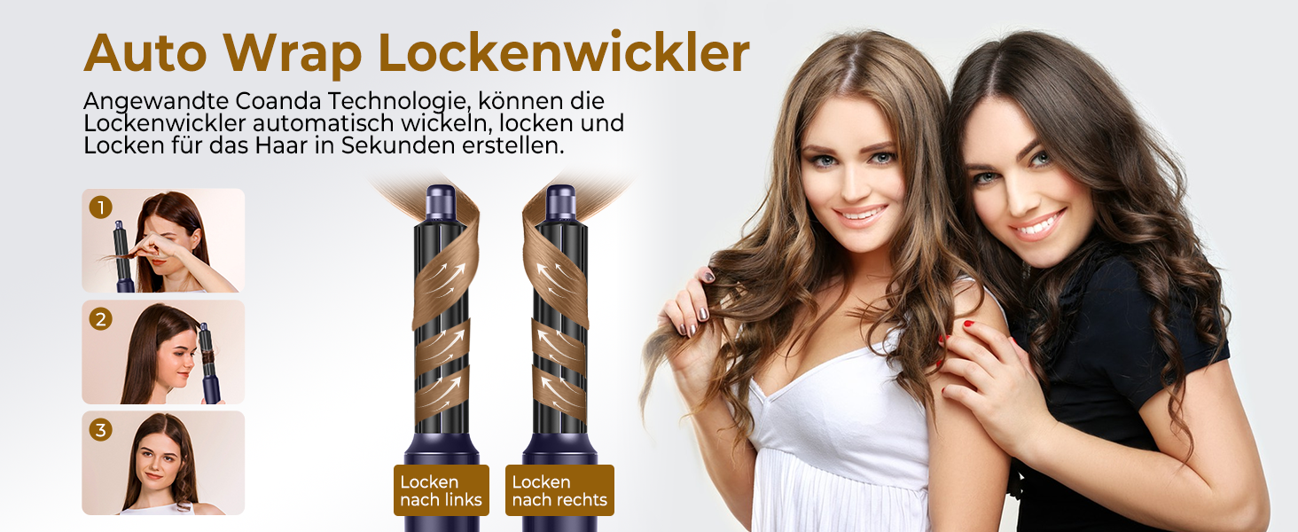 Фен-стайлер 6 в 1 для волосся, Airstyler Set, автоматичний локонів, термощітка, фен, мультистайлер для жінок, чорний (золотий)