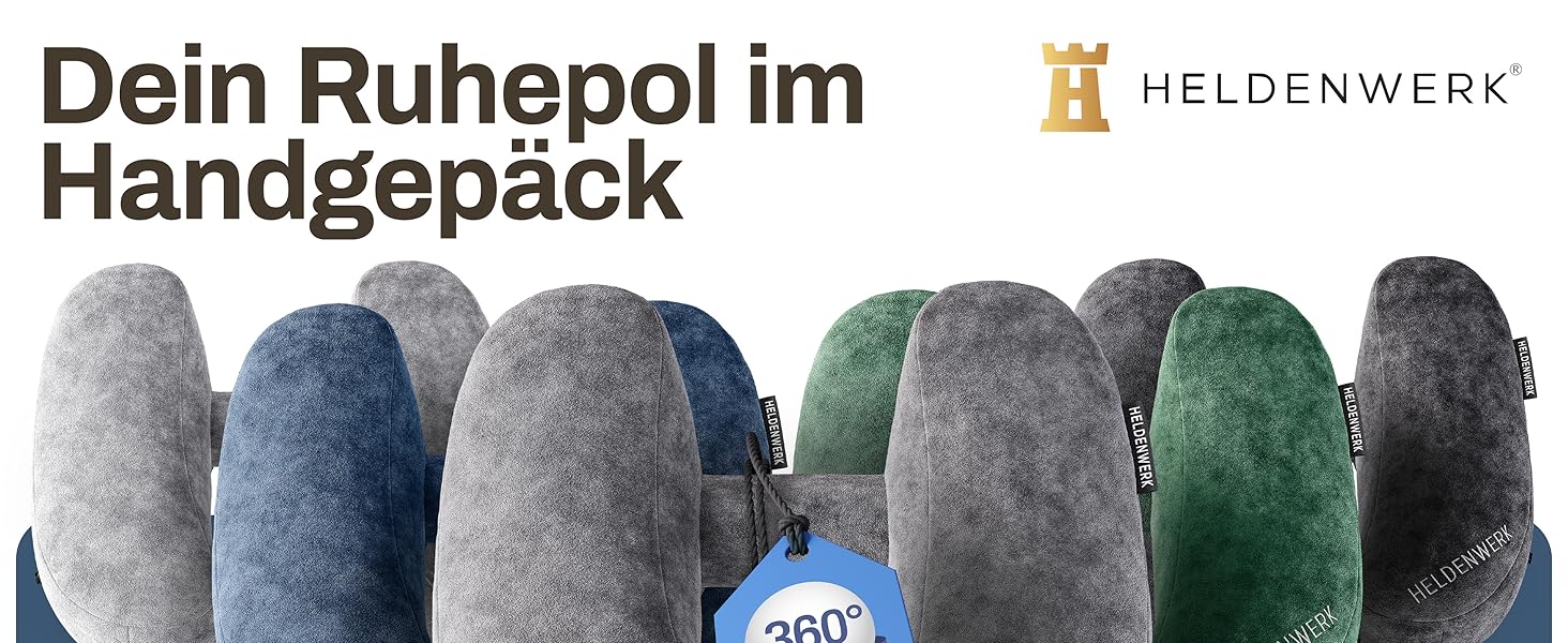 Подушка для шиї HELDENWERK® Air: 5 положень, швидка підкачка, регулювання тиску, знімний капюшон, для подорожей (літак, авто), темно-синій, великий розмір