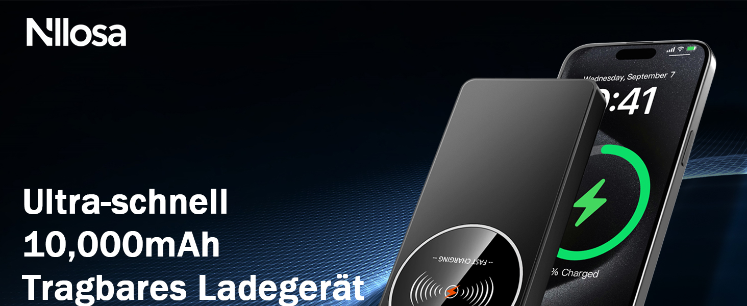 Портативний зарядний пристрій Power Bank Klein 10000mAh з USB-C, 3 порти, сумісний з iPhone 17/16/15/14/13 Pro Max Plus Mini, Android, чорний