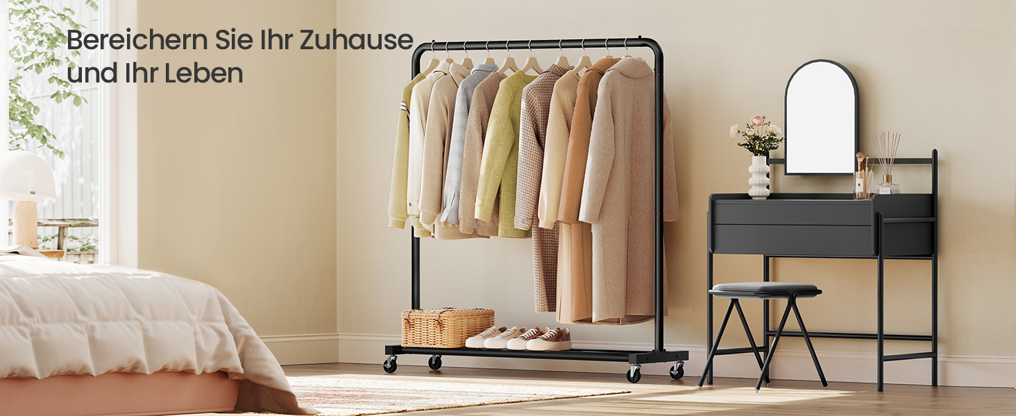 SONGMICS Кільцева вішалка для одягу на коліщатках, чорна, 38 x 110 x 141,5 см, до 50 кг, HSR016BH01