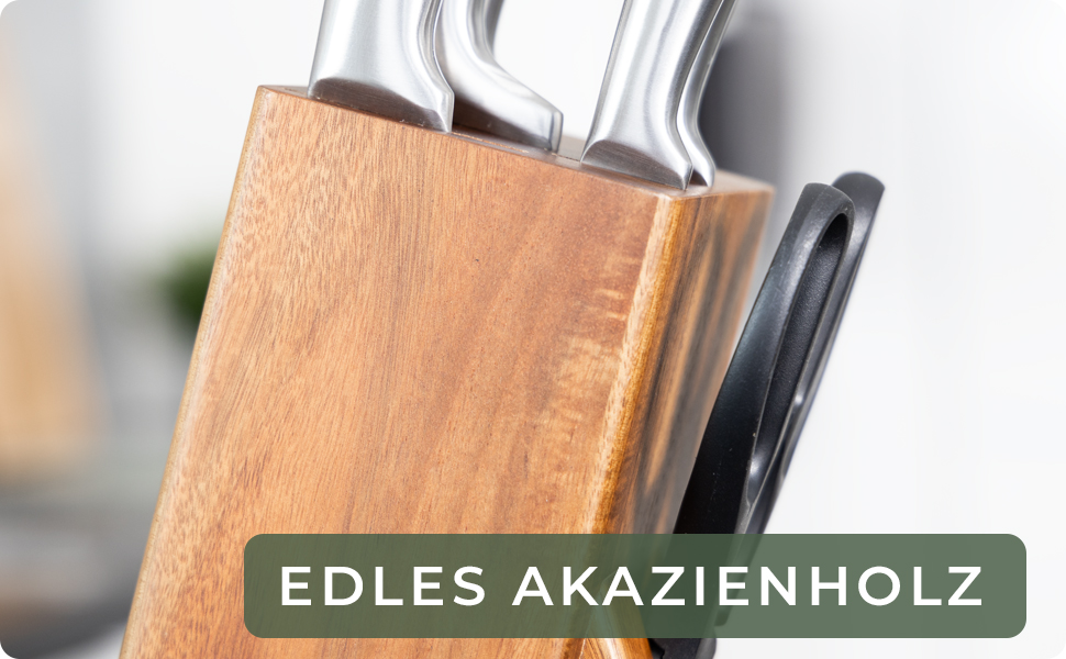 Waldwerk 7-Piece Knife Set with Block & Sharpener - Acacia Wood Knife Block Set - Premium Kitchen Knife Set