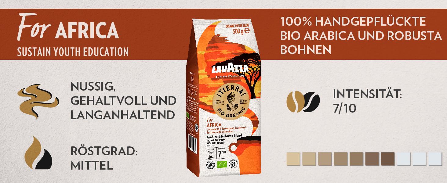 Кава в зернах Lavazza Tierra Bio Arabica, органічна, для еспресомашин, м'який фруктовий смак, інтенсивність 6/10, 1 кг