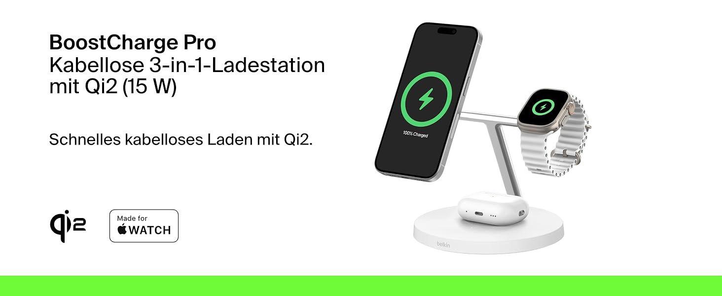 Belkin MagSafe 3-в-1 Бездротова Зарядка 15W для iPhone, Apple Watch та AirPods (Біла) - Сумісна з MagSafe/Qi2
