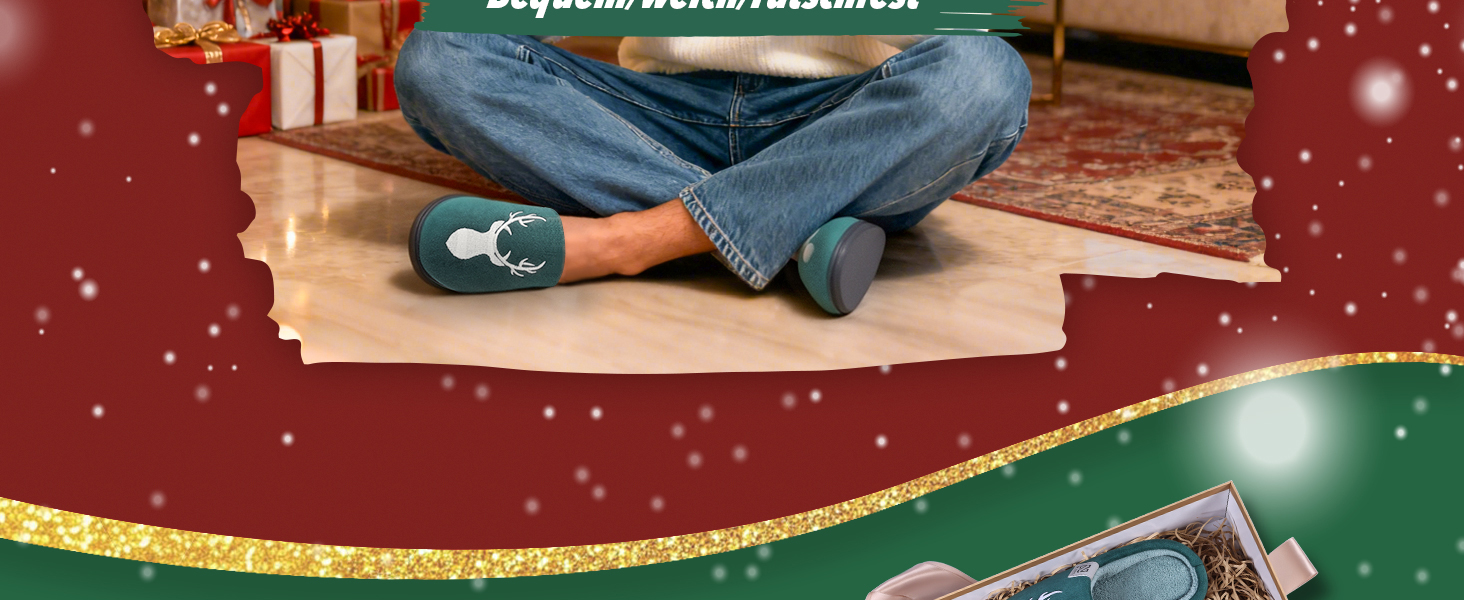 Домашні тапочки WateLves для жінок та чоловіків з піною Memory, бавовна, зелені олені, 38/39 EU