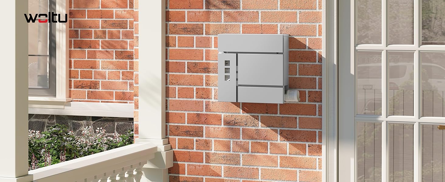 Поштовий ящик WOLTU XXL з відділенням для преси, захистом від реклами, оглядовим вікном, замком (2 ключі), антрацит (сірий) 37x37x10.5 см