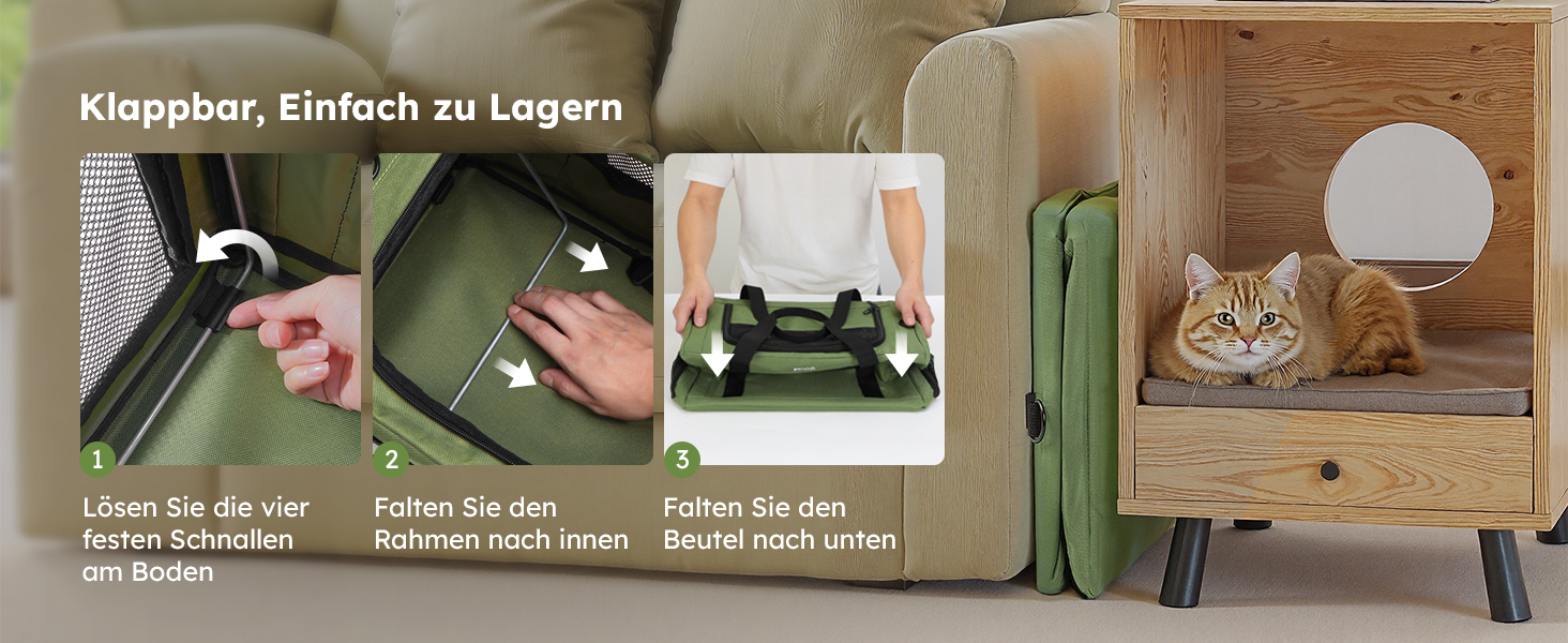 Транспортна сумка для котів Pecute: міцна, легка, складана, для подорожей, темно-зелена