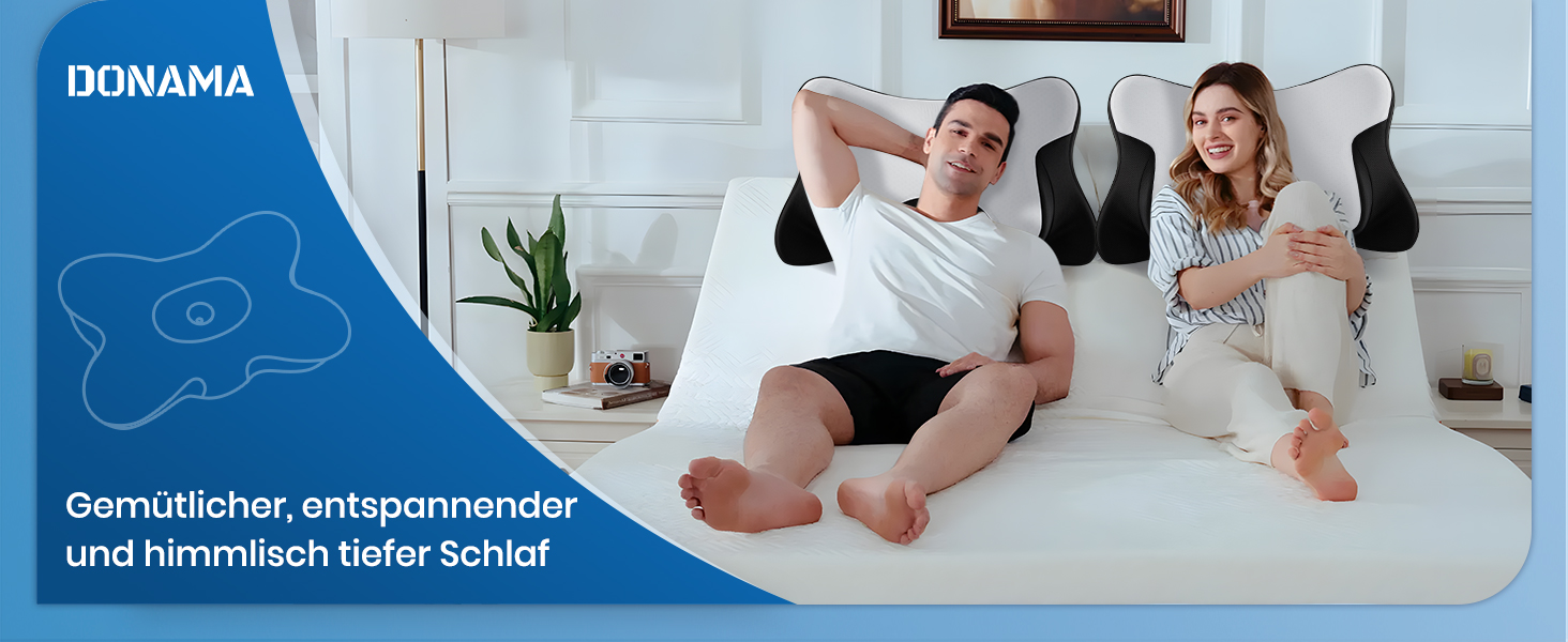 Подушка для шиї DONAMA для сну, ергономічна подушка для тих, хто спить на боці, спині та животі з знімним та пральним чохлом (Чорно-біла, 66x37x13 см)