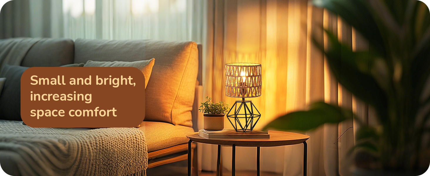 EDISHINE Настільна лампа, сучасний індустріальний дизайн, цоколь E14, вінтаж, для спальні/вітальні, білий & золотий (ротанг + чорний)