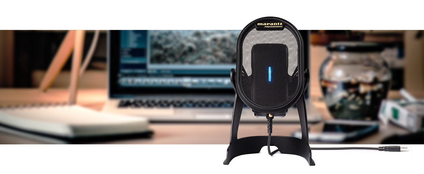 Мікрофон конденсаторний Marantz Professional MPM-1000U з великою мембраною, USB, з нирковою характеристикою для подкастів, студії, геймінгу, з кабелем USB та кліпсою для мікрофона