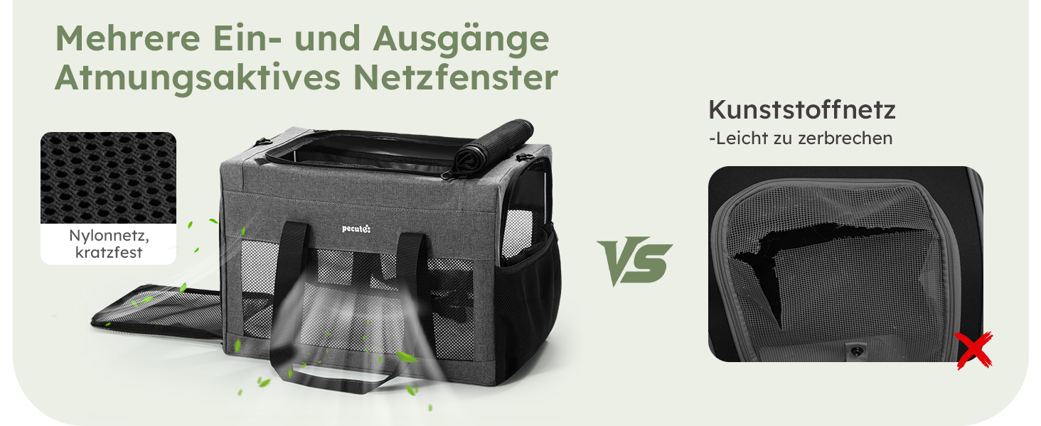 Транспортна сумка для котів Pecute Katzentasche - переноска для котів та маленьких собак, 47 x 33 x 30 см, сіра