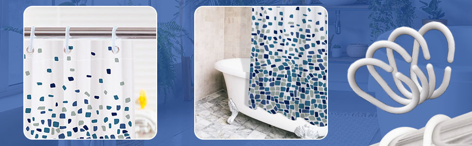 Завіса для душу ANSIO, антигрибкова, 180x180 см, 100% поліестер, мозаїчний візерунок, блакитний, 1 шт.