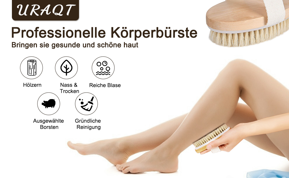 Масажна щітка для спини URAQT з натуральною щетиною, двостороння. Підходить для масажу, пілінгу, покращення кровообігу та боротьби з целюлітом. Без ручки.
