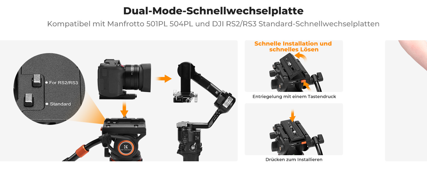 Штатив для камери K&F CONCEPT VA3+BV10: професійний відеоштатив з поворотним кріпленням, 184 см, для DSLR та відеокамер